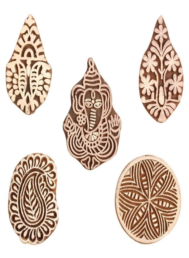Indian-Shelf Handmade Vocalforlocal Set of 5 New Mix Wooden Printing Block (4.44 cm, Brown) - Image 1